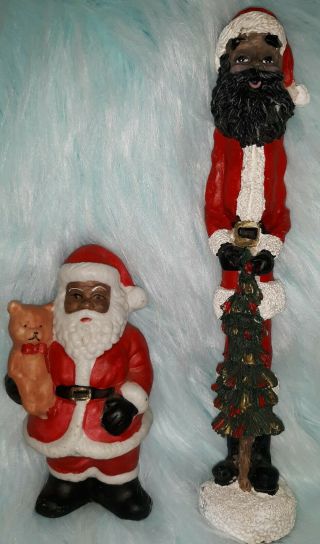 2 Vintage Black Americana African American Santa Claus St Nick X - Mas Figurines