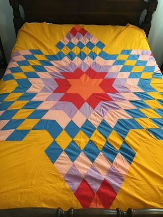 Vintage Quilt Top Multi - Color Star Hand Pieced