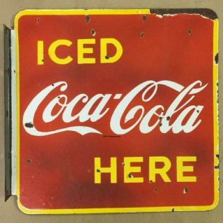 Vintage Coca - Cola Porcelain Enamel Double Sided 19 " X 18 " Flange Sign - 1 ½ "