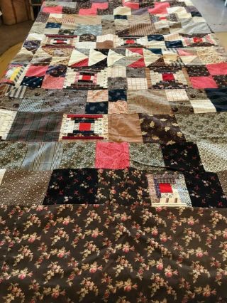 Vintage Hand Sewn Cotton & Wool Quilt Top 70 X 62 "