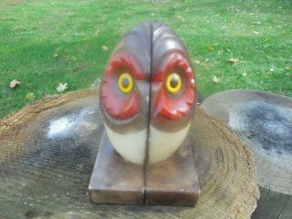 Vintage Italian Alabaster Owl Bookends Brown Owl Made In Italy - 6 Inches Tall
