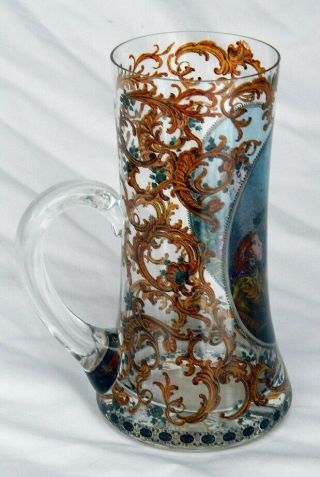 German Handpainted Beer Stein Mug Glass Rein Zinn Antique Woman Man 2