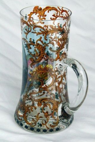 German Handpainted Beer Stein Mug Glass Rein Zinn Antique Woman Man 3