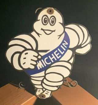Vintage Michelin Man Tires Porcelain Sign Gas 14 X 16 Hwy Road