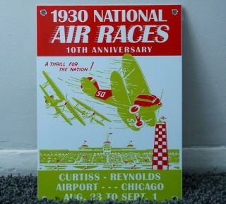 Vintage 1930 National Air Races Aero Aviation Porcelain Gas Pump Sign Chicago