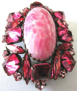 SCHREINER Pretty in Pink Mottled Cabochon Rhinestone Vintage Pin 2