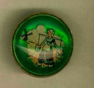 Dutch Girl Carrying Buckets On Green Under Glass Bridle Rosette By:h.  A.  Chapman