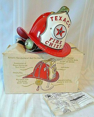 Vintage Texaco Fire Chief Hat Eagle Iob W/ Instructions Microphone Brown Bigelow