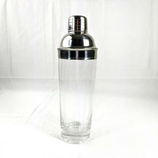 Vintage Glass Cocktail Shaker With Stainless Steel Strainer Lid 11 " X 3.  25 "