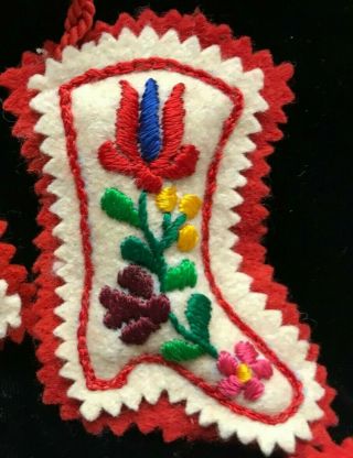 Vintage Hungarian Folk Art Kalocsa Embroidery Pin Cushion Felt Stocking Ornament