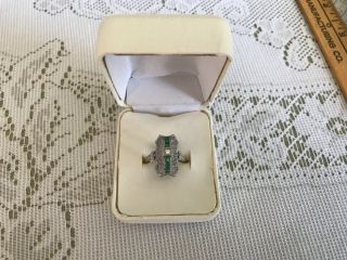 1930s Antique Art Deco 18k White Gold Diamond And Emerald Filigree Ring - Sz 7