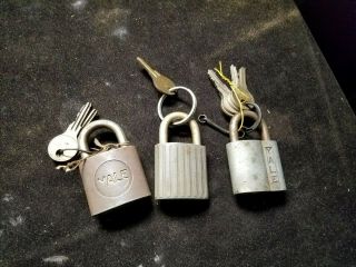 3 Different Vintage Locks Padlocks W/ Keys 1 Eagle 2 Yale