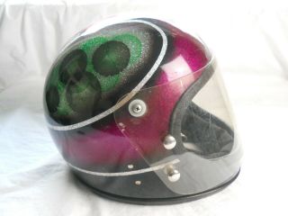 Vintage Metalflake Motorcycle / Snowmobile Helmet,  Arctic Cat Colors.  (d.  S. )