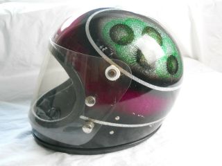 Vintage Metalflake Motorcycle / Snowmobile Helmet,  Arctic Cat Colors.  (D.  S. ) 3