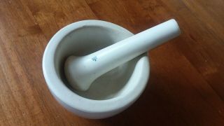 Vintage Coors Porcelain Mortar And Pestle 520 - 2 Apothecary Pharmacy Lab Spice