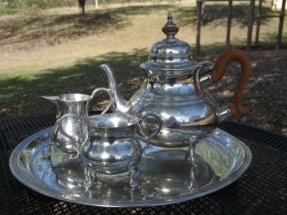 Vintage Kirk Stieff Williamsburg Pewter Tea Pot Set With Tray