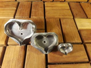Vintage Tin Hearts (3) Form Folk Art Primitive Cookie Cutter - Guc