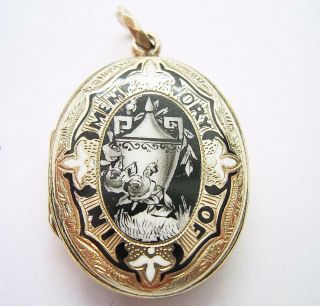 Fine Antique Victorian 9ct Gold Back And Front Enamel Mourning Locket