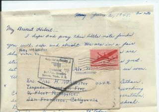 Wwii Mia Kia Return To Sender Uss Franklin Vt - 5 With Letter 1945 Pilot