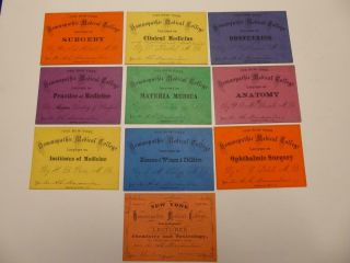 Dated 1871 The York Homoeopathic Medical College Lecture Tickets (10)