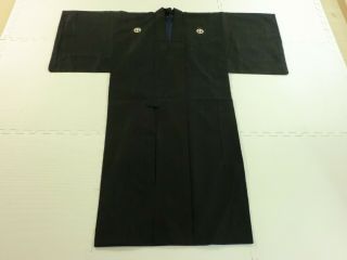 Japanese Vintage Kimono,  SILK,  Black,  Simple,  Family Crest P031928 2