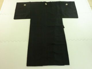 Japanese Vintage Kimono,  SILK,  Black,  Simple,  Family Crest P031928 3