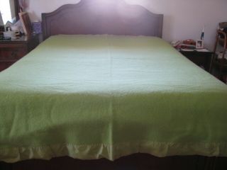 Vintage North Star Green Wool Camp Blanket Satin Binding Full Size