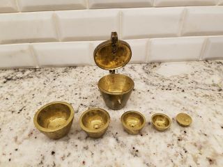 Set Of 6 Antique Brass Nesting Bucket / Cup Weights Troy Oz Pharmacy Apothecary