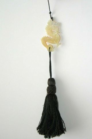 Vintage Asian Hand Carved Mother Of Pearl Dragon Tassel Ornament Decoration Mop