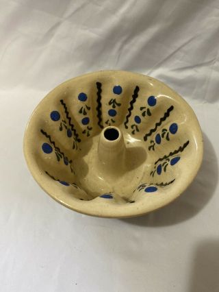 Antique/vintage Stoneware Pottery Bundt Cake Pan Mold Cobalt Blue Unusual