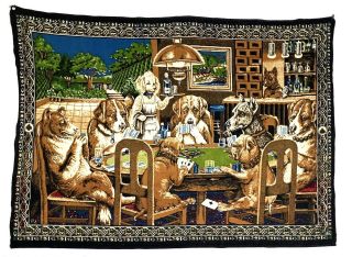 Vintage Dogs Playing Poker Cards Tapestry Wall Hanging Man Cave