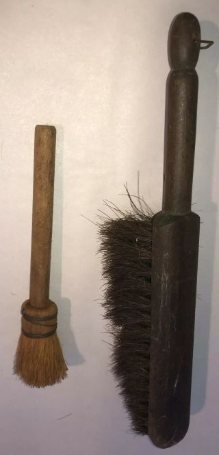2 Vintage Wood Handle Brush Brushes Drafting - Carpenter - Broom - Crafts - Paint