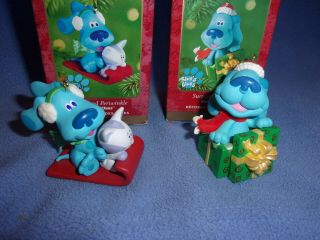 2 Hallmark Ornaments Blues Clues Surprise Package & Blue & Periwinkle 2000 - 2001 2