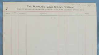 Victor Colorado Portland Gold Mine First National Bank Check Register Pages