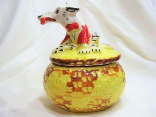Vintage Antique Hull Pottery Little Red Riding Hood Big Bad Wolf Grease Jar Yelo