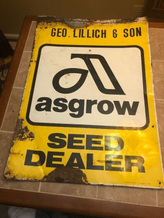 Vintage Asgrow Seed Dealer Ag Agriculture Feed Farm Sign Green Backed
