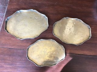 Set Of 3 Vintage Japanese Or Chinese Oriental Brass Nesting Trays