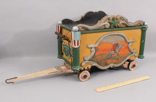 Antique 19thC American Folk Art African Safari Painting Carved Wood Circus Wagon 2
