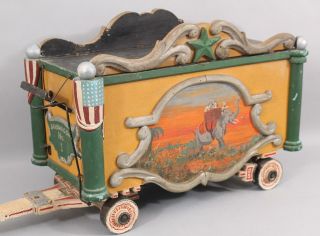 Antique 19thC American Folk Art African Safari Painting Carved Wood Circus Wagon 3
