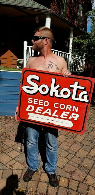 Vintage Lg Sokota Feed Seed Corn Farm Metal Sign 28x22 Ranch South Dakota