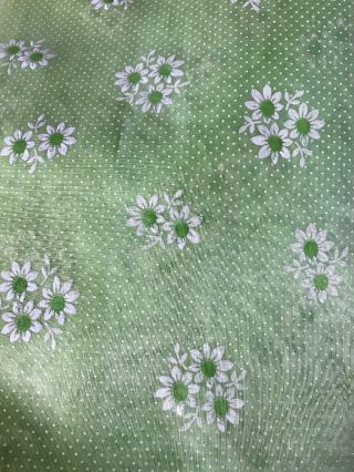 Pr Vintage Sheer Flocked Curtain Panels Flocked Dots & Daisy Flowers Light Green 3