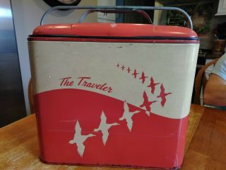 Antique Vintage 1950s " The Traveler " Metal Cooler Ice Chest Soda Pop