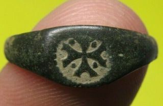 Authentic Medieval Knights Templar Cross Bronze Ring Old European Crusader Times