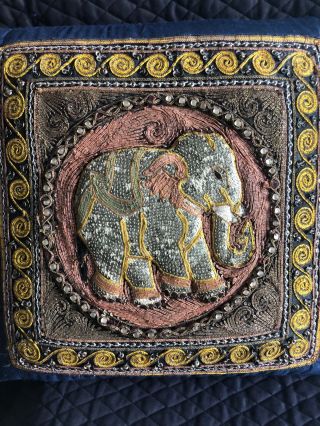 Vintage Kalaga Tapestry Pillow Cover Asian Burmese Thai India Elephant 2