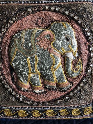 Vintage Kalaga Tapestry Pillow Cover Asian Burmese Thai India Elephant 3