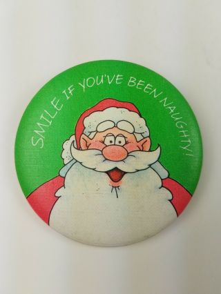 1983 Round Hallmark Holiday Christmas Pin Santa Smile If You 