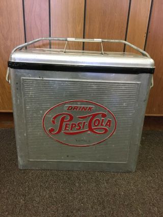 Vintage 1950s Pepsi Cola Soda Pop Metal Cooler With Tray
