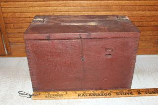 Antique Primitive Folk Art Dovetail Vote Ballot Box Old Red Paint Aafa