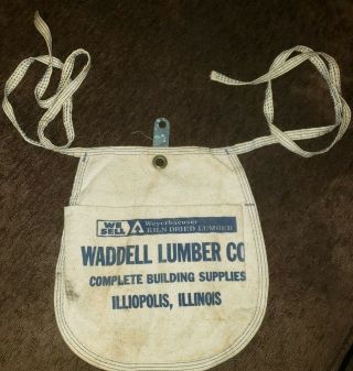 Vintage Carpenters Nail Apron Side Bag,  Waddell Lumber Co Illiopolis,  Illinois