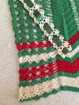 Vintage Christmas Red,  Green,  White Crocheted Half Apron